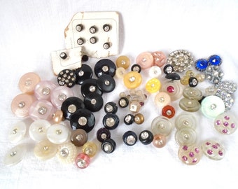 Vintage Rhinestone Button Lot Old Buttons