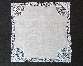 Vintage Desco Lace Handkerchief Switzerland Linen With Cotton Decoration White