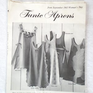 Vintage Woman&#39;s Day Tunic Aprons Pattern 1965  8 Apron Patterns 1960s
