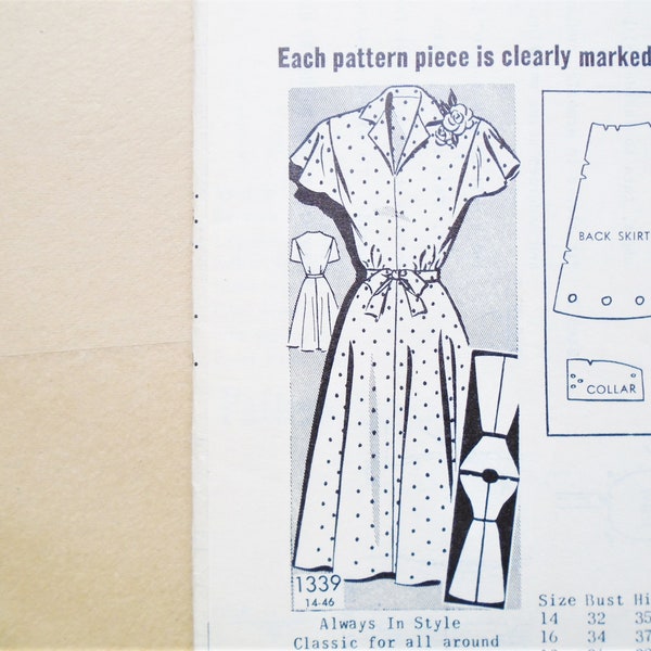 Vintage Mail Order Dress Pattern 1339  Size 18 Unprinted Pattern