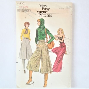 Vintage Very Easy Vogue 9301 Pattern Misses&#39; Culottes Size 26 1/2 Hip 36