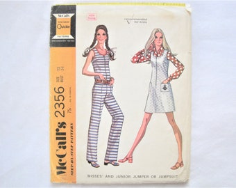 Vintage McCalls Pattern 2356  Size 12 Bust 34 Uncut Junior Jumper or Jumpsuit 1970