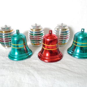 Vintage Christmas Bell Ornaments and Bradford Barrel Lantern Ornaments Plastic With Metal Look
