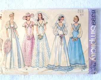 Vintage Simplicity Dress Pattern 6399 Size 14 1974 Wedding Bridesmaid Dress Bust 36