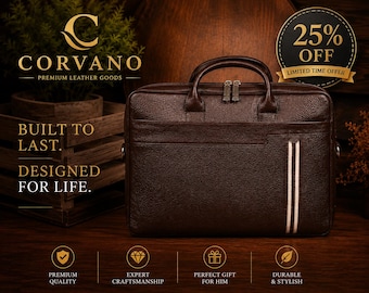 Corvano Leather Briefcase for Men | Brown Leather Laptop Bag | Business Messenger Bag | Office Work Bag | Executive Briefcase