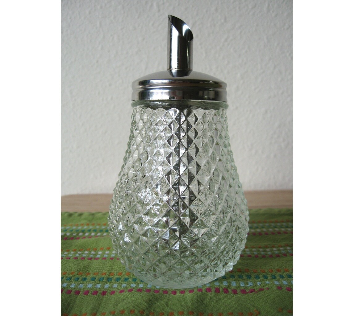 Vintage hobnail diamond cut glass sugar dispenser with spout Etsy