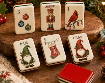 Christmas Acrylic Mahjong Set, Festive Holiday Mahjong Tiles, Vintage Santa & Christmas Design American Mahjong Game,Gift for Mahjong Lovers