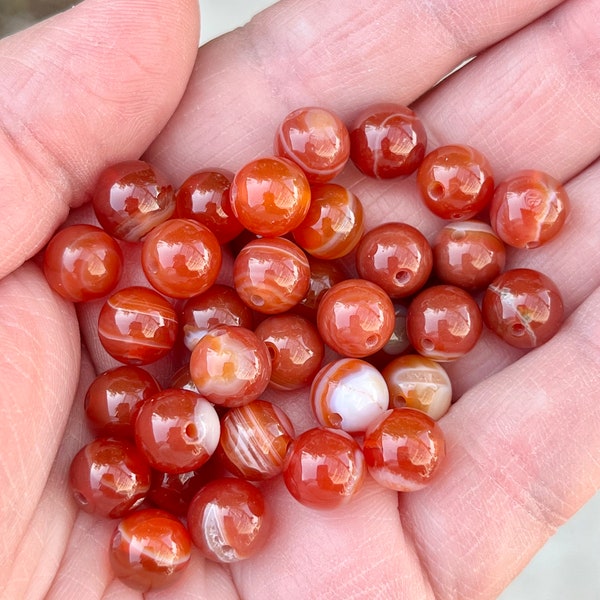 Red Carnelian, Crystal Beads, 8mm, 25 Beads in a Bag, for 8 inch Bracelet, Carnelian