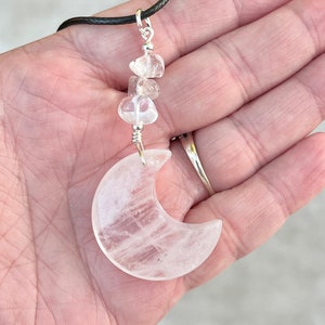 Crystal Moon Pendant, Necklace, 20 inches, Clear Quartz with Phantom, Moon Pendant Necklace