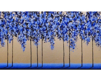 Textured Oil Painting, Silver and Blue Forest, Thick Blue Foliage, Blue Fantasy Woods, Whimsical Artwork, Original Canvas Art, 10x20