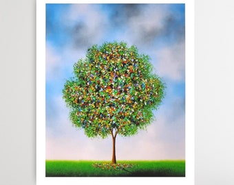 Expressionist Tree Print, SIGNED Giclee Print, Colorful Modern Art, Contemporary Nature Decor, Bright Landscape, 16x20 Oil Painting Print