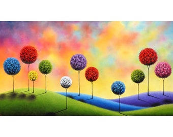 Textured Tree Oil Painting: Blue Ridge Landscape, Modern Abstract Art, 24x48