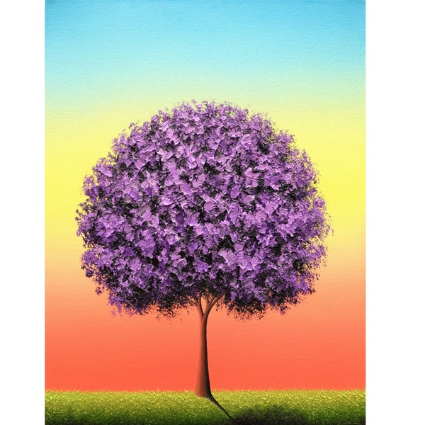 Abstract Blossom Tree Painting, Original Oil Painting, Purple Flowering Tree Art, Textured Dreamscape, Multicolored Landscape, 12x16