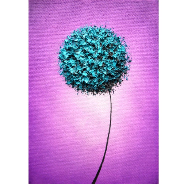 ORIGINAL Blue Dandelion Flower Oil Painting, Contemporary Art Miniature Landscape Painting, Modern Floral Textured Abstract Impasto Art, 5x7