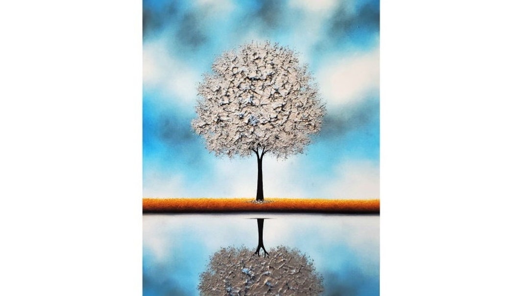 Silver Tree Landscape Print, Modern Shimmering Tree Art Print ...