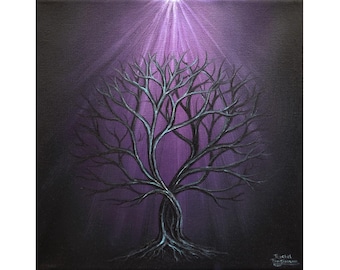 Lovecraftian Bare Tree Oil Painting: Gothic Steampunk Wall Art, 10x10