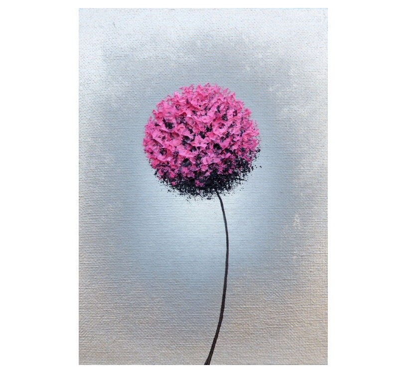 Pink Flower Art Print Abstract Art Print Pink and Silver