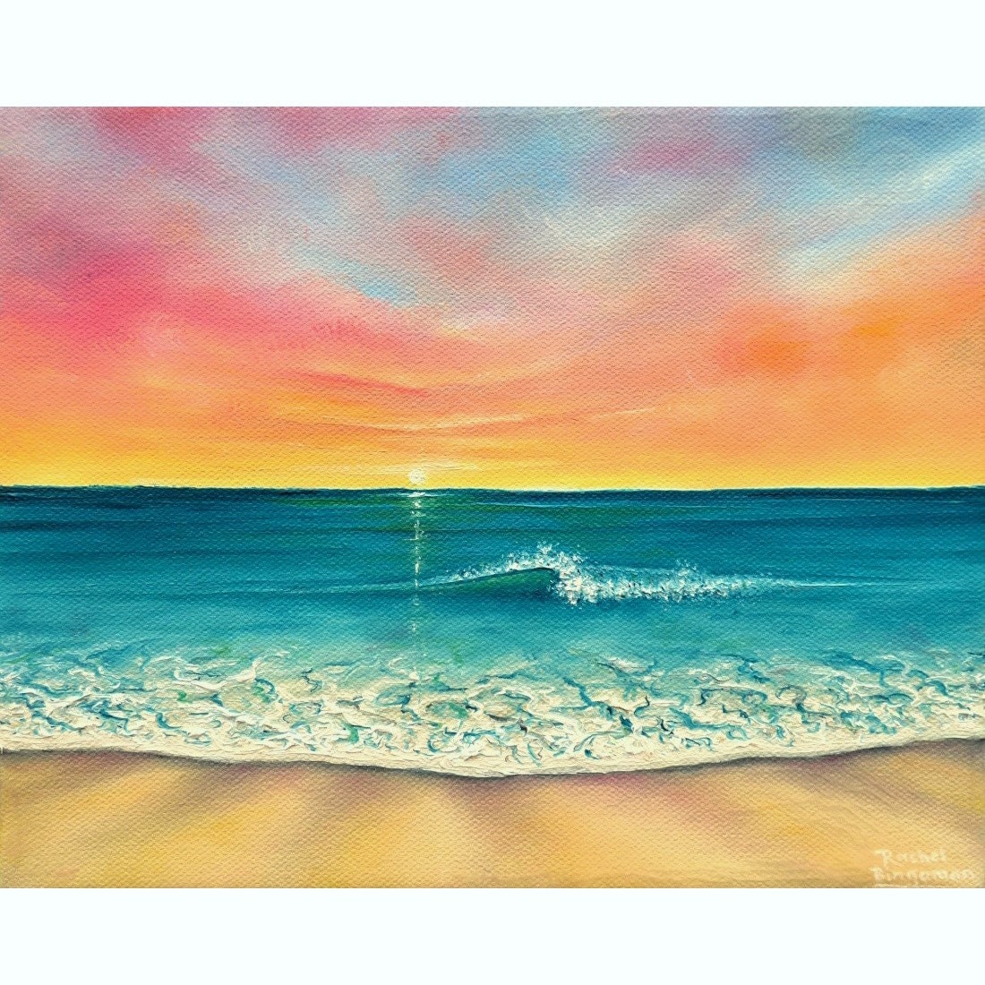 Original Sunset Beach Oil Painting: Coastal Ocean Wave Art, 8x10