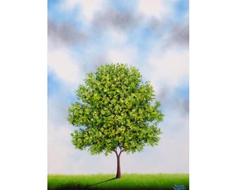 Green Tree Painting, Textured Original Oil Painting, Contemporary Spring Colors, Nature Artist, Landscape Art, Solitary Tree, 18x24