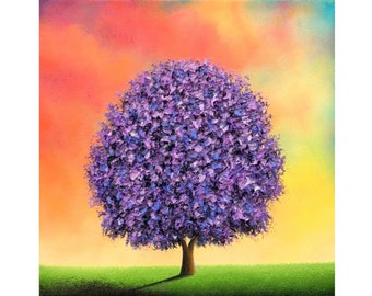 Tree ORIGINAL Oil Painting on Canvas, Purple Tree Painting, Textured Palette Knife Landscape Painting, Modern Wall Art, Colorful Decor 10x10