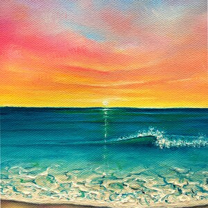 Beach Painting, Sunset Painting, Ocean Waves, Nautical Decor, ORIGINAL Oil Painting, Sea Artwork, Coastal Living, Tropical Beach Vibes, 8x10 image 3