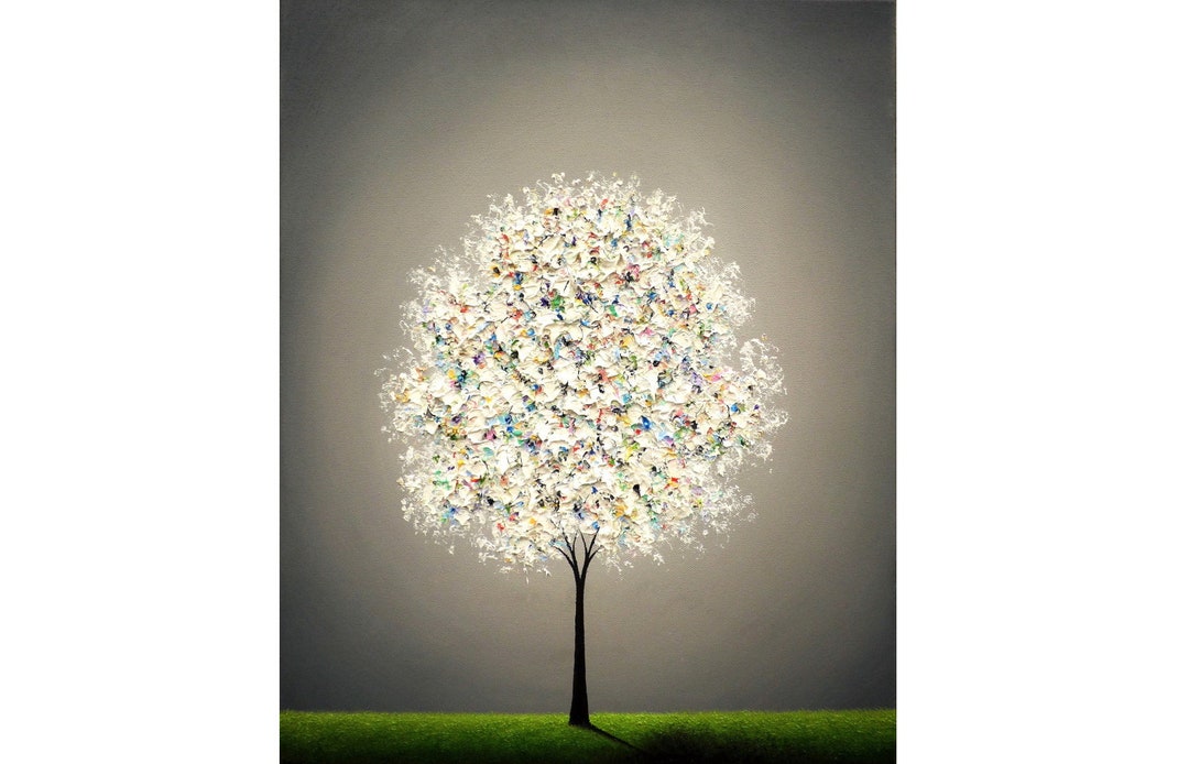 Rainbow Tree Print, White Tree of Life, Modern Abstract Artwork, Giclee ...