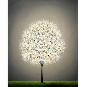 Rainbow Tree Print, White Tree of Life, Modern Abstract Artwork, Giclee Print of Oil Painting, Expressive Art Home Decor, Wall Hanging, 8x10