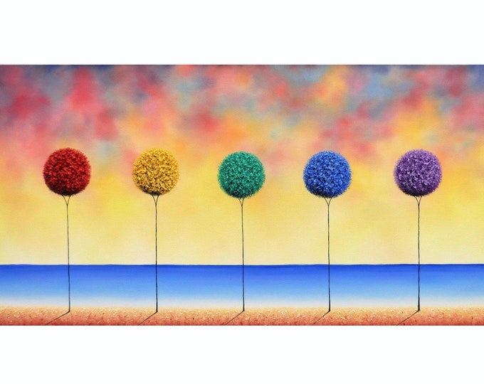 Modern Abstract Beach Landscape Painting, ORIGINAL Oil Painting