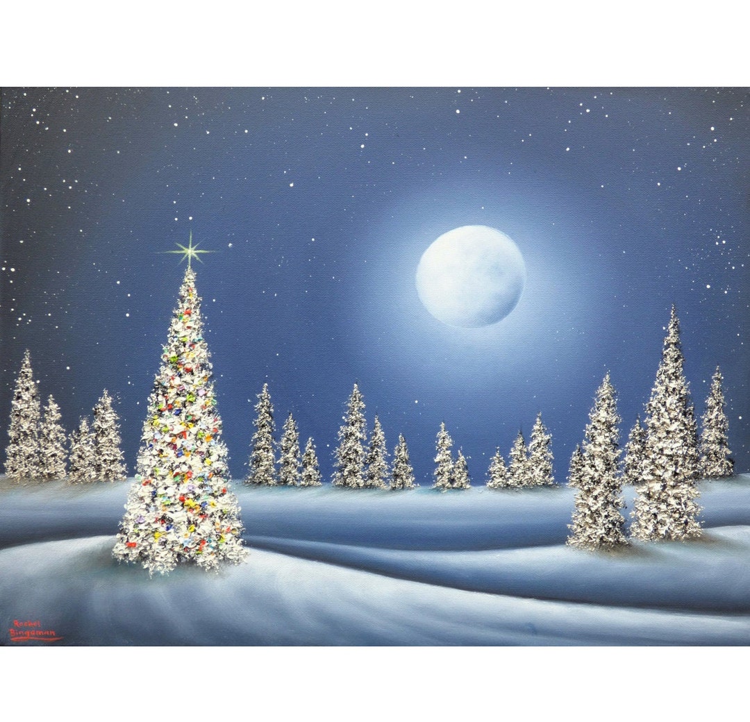 Winter Landscape, Christmas Tree, Snow Painting, ORIGINAL Oil Painting