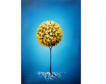 Yellow Flower Oil Painting, Semi-Abstract Floral Artwork, 5x7
