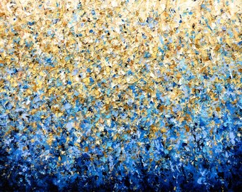 Original Oil Painting on Canvas, Highly Textured Abstract Wall Art, Neutral Blue Gold Boho Artwork, Modern Palette Knife Impressionism 16x20