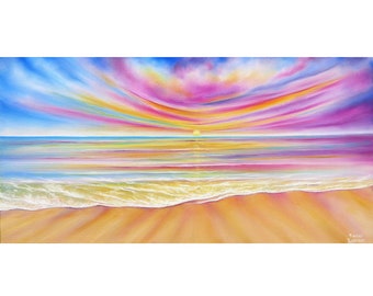 Sunset Beach Print, Peaceful Ocean Art Print, Tropical Seascape, Nautical Print of Oil Painting, Coastal Artwork, Beach House Decor, 5x10