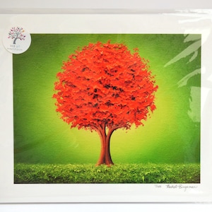 LIMITED Edition Art Print of Textured Red Tree Painting, Red and Green ...