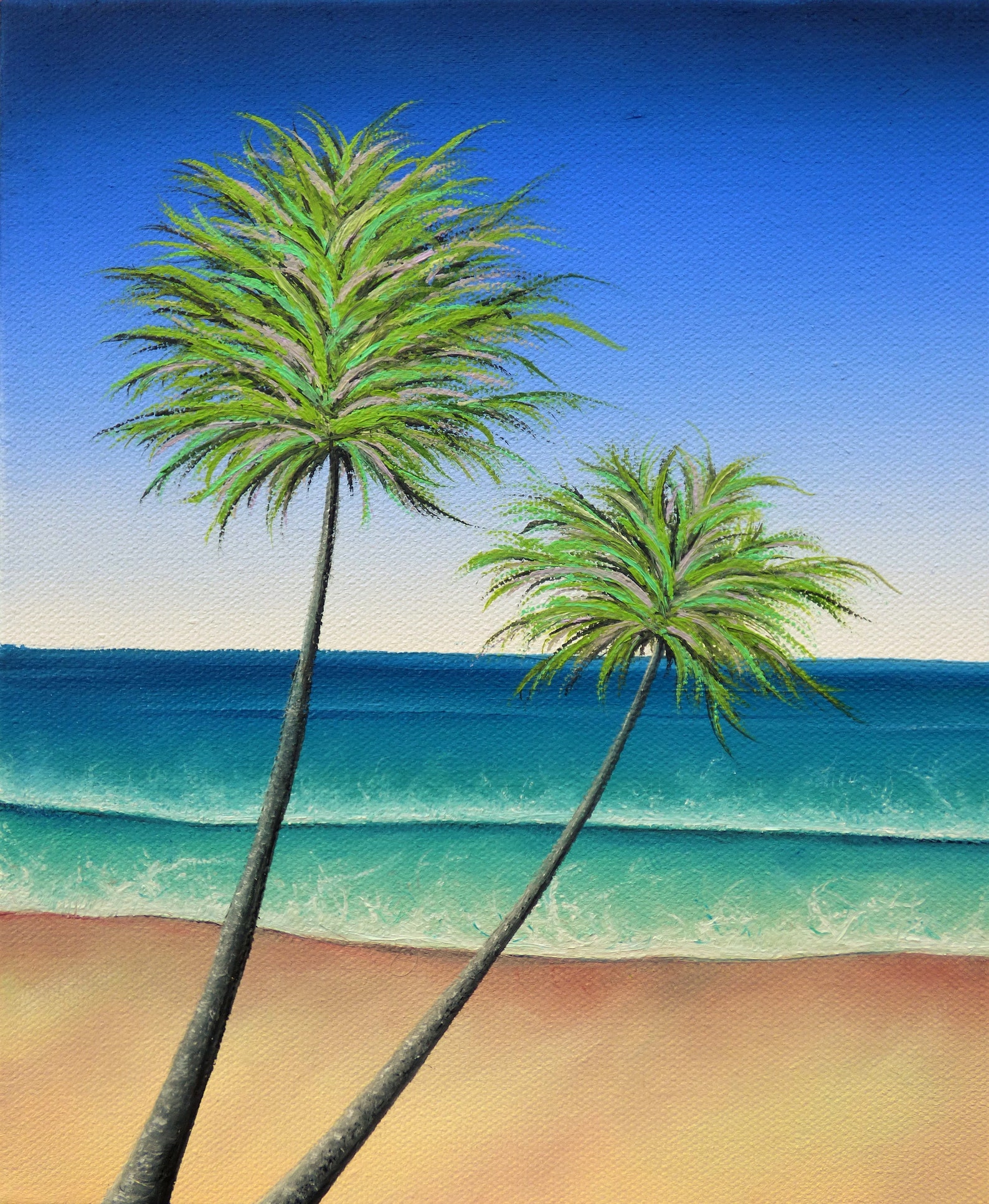 Two Palm Trees Painting Tropical Beach Scene ORIGINAL Oil - Etsy