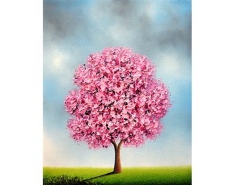 Cherry Blossom Tree Painting, ORIGINAL Oil Painting, Contemporary Artwork, Textured Pink Tree Art, Spring Landscape, Palette Knife Art, 8x10