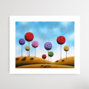 Art Print of Whimsical Landscape, Abstract Art, Lollipop Tree Print, Giclee Print of Geometric Trees, Modern Contemporary Folk Art, 8x10 image 3