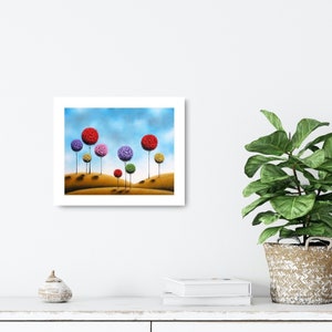 Art Print of Whimsical Landscape, Abstract Art, Lollipop Tree Print, Giclee Print of Geometric Trees, Modern Contemporary Folk Art, 8x10 image 2