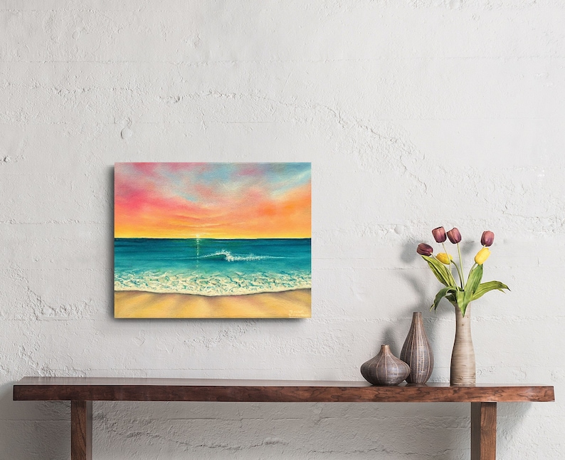 Beach Painting, Sunset Painting, Ocean Waves, Nautical Decor, ORIGINAL Oil Painting, Sea Artwork, Coastal Living, Tropical Beach Vibes, 8x10 image 5
