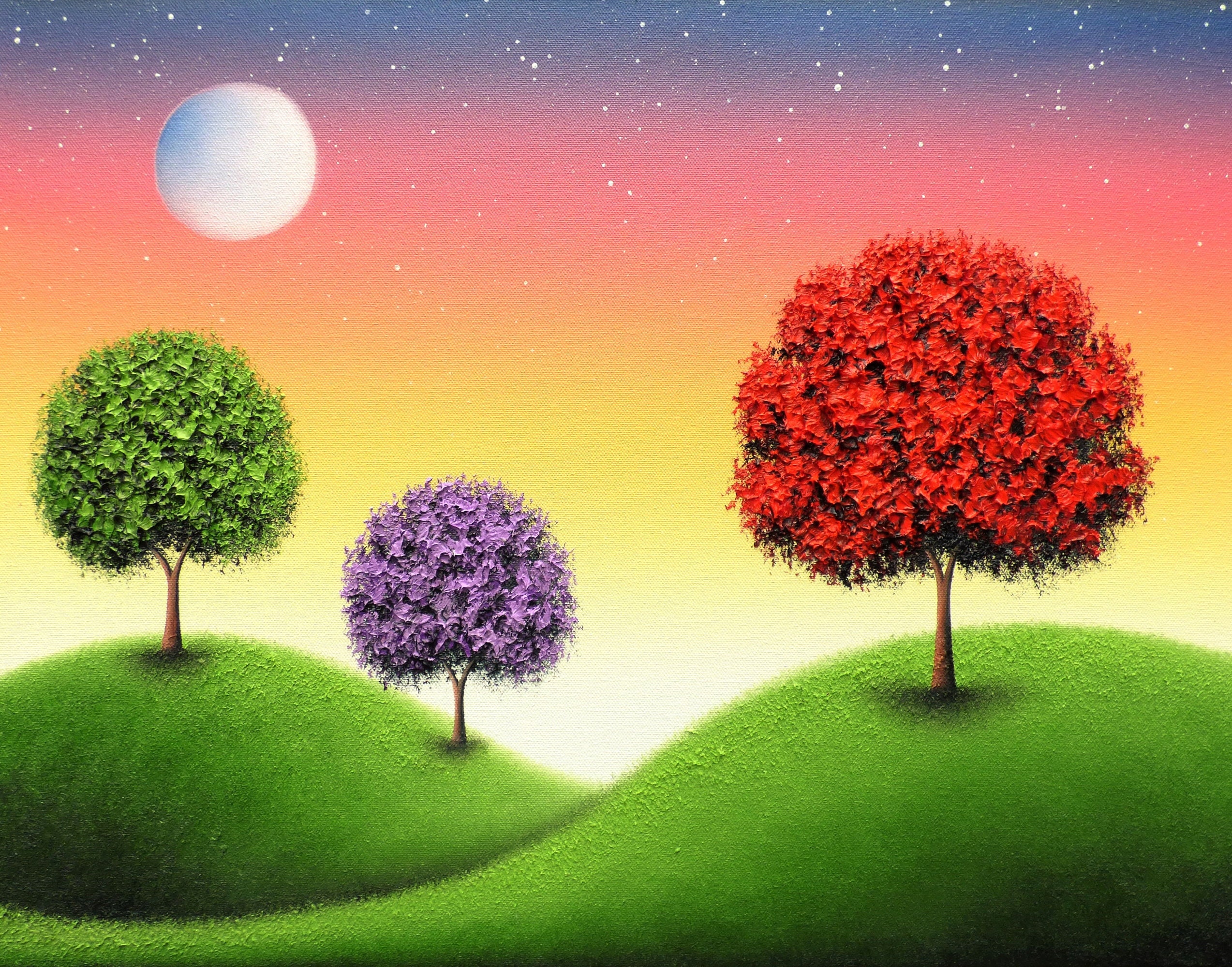 Colorful Tree Print LIMITED Edition Giclee Print Full Moon - Etsy