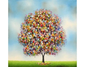 Rainbow Tree Acrylic Print: Colorful Boho Wall Art (8x8)