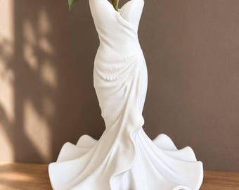 Dress Shaped Vase, Elegant Gown Vase, 8 Inch Decorative Flower Vase, Shelf Decor, Gift for Fashion Lover