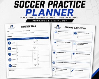 Soccer Practice Planner | Printable Coaching Session Plan & Reflection Template | Digital PDF