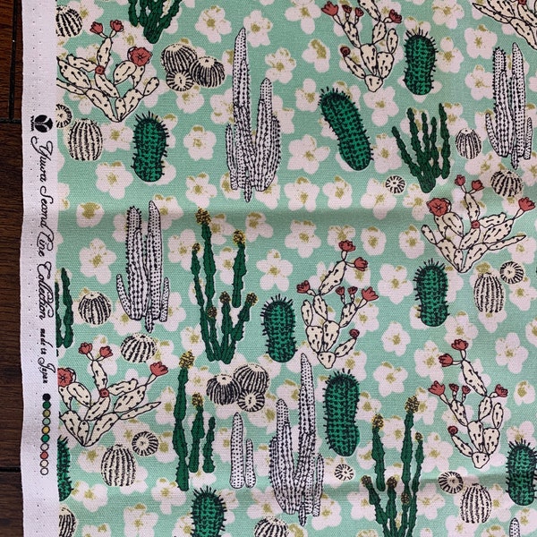 Yuwa Cactus Print in green, Second Line fabric line, Quilting and Crafting Fabric