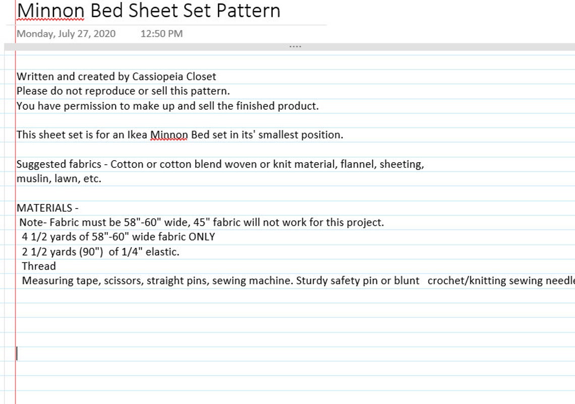 Minnon Bed Sheet Pattern Smallest Setting Etsy