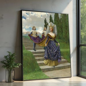 John Collier Medieval Lady with Ladies-in-Waiting Canvas Wall Art, Historic Royal Court - Large Canvas Wall Art, Oversized Statement Piece