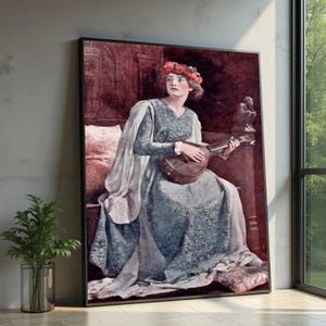 John Collier Classic Portrait Canvas, Woman with Mandolin Wall Art, Vintage Fine Art - Large Canvas Wall Art, Oversized Statement Piece
