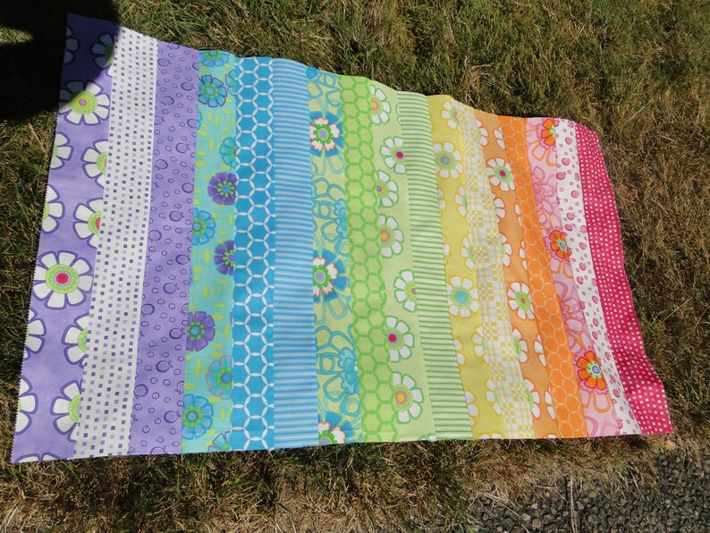 UNfinished Quilt Top Good Morning by Me and My Sister MODA-All Cotton-Rainbow Flowers Great Baby Toddler Crib Quilt Blanket SALE image 5