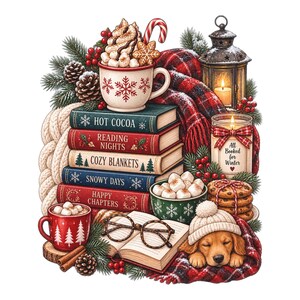 Winter Book Lover PNG, Cozy Reading Christmas PNG, Hot Cocoa Bookish PNG, All Booked for Winter, Reader Gift, Christmas Bookworm