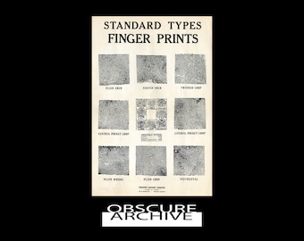 FINGERPRINTS - Restored 1930&#39;s Chart For Fingerprint Identification - Vintage CSI - Police Detective Work