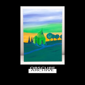 THE GREEN CHURCH - Bizarre Scenic - Vintage 1970&#39;s Original Oil Painting